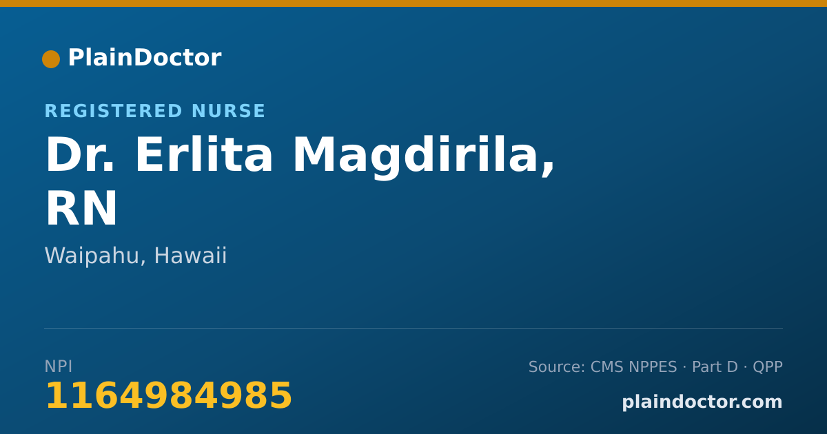 Shareable card for Erlita Magdirila, RN - Registered Nurse, Waipahu, HI