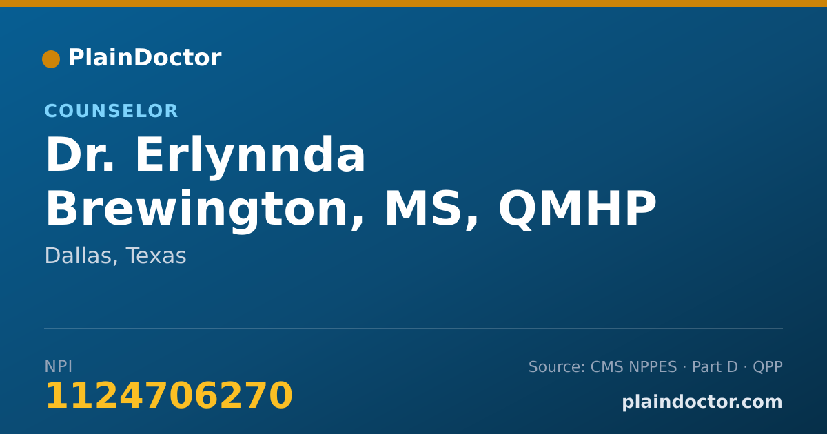 Shareable card for Erlynnda Brewington, MS, QMHP - Counselor, Dallas, TX