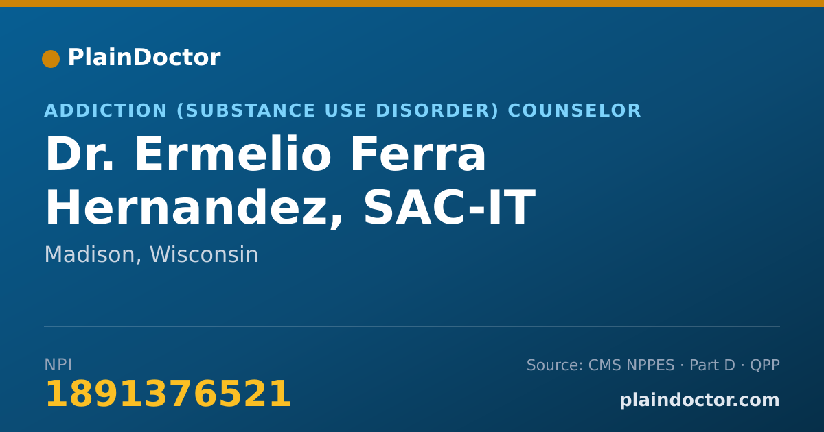 Shareable card for Ermelio Ferra Hernandez, SAC-IT - Addiction (Substance Use Disorder) Counselor, Madison, WI