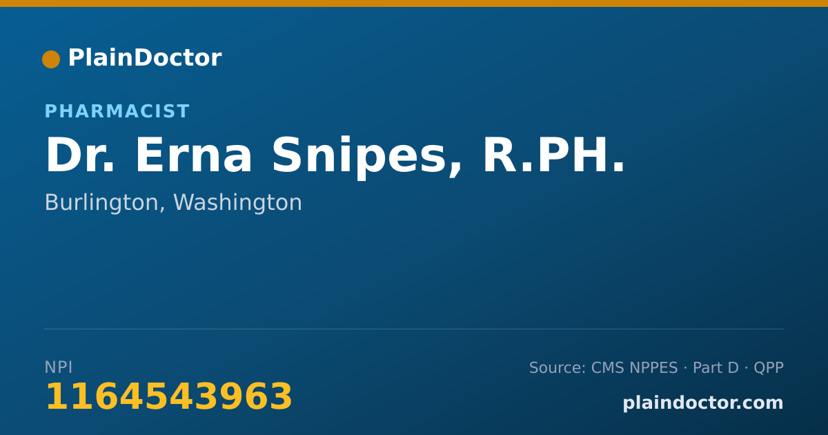 Shareable card for Erna Snipes, R.PH. - Pharmacist, Burlington, WA