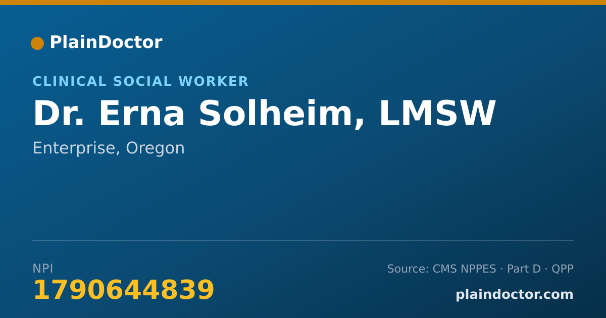 Shareable card for Erna Solheim, LMSW - Clinical Social Worker, Enterprise, OR