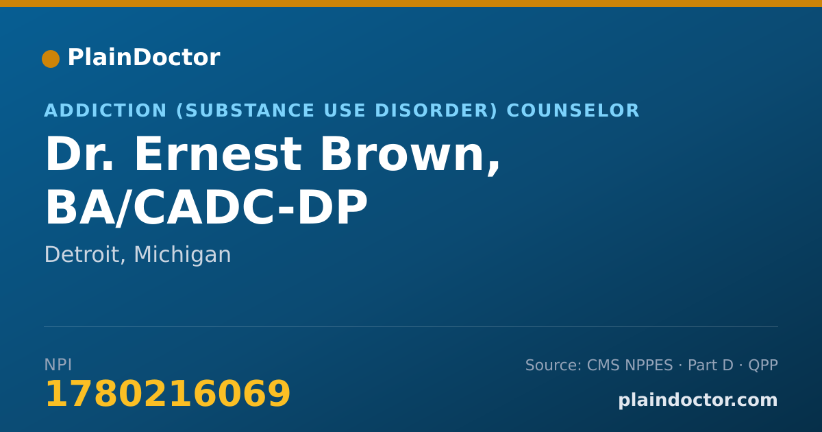 Shareable card for Ernest Brown, BA/CADC-DP - Addiction (Substance Use Disorder) Counselor, Detroit, MI