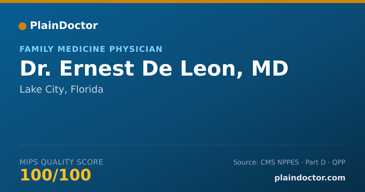 Shareable card for Ernest De Leon, MD - Family Medicine Physician, Lake City, FL