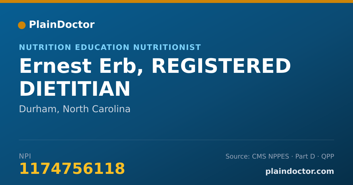 Shareable card for Ernest Erb, REGISTERED DIETITIAN - Nutrition Education Nutritionist, Durham, NC