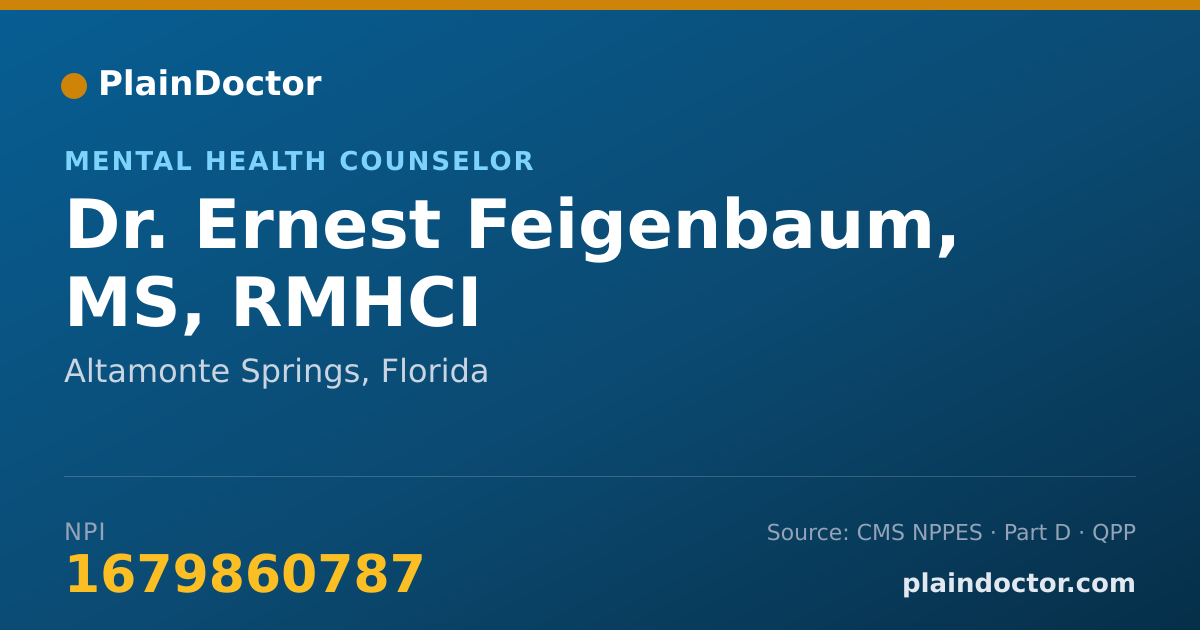 Shareable card for Ernest Feigenbaum, MS, RMHCI - Mental Health Counselor, Altamonte Springs, FL