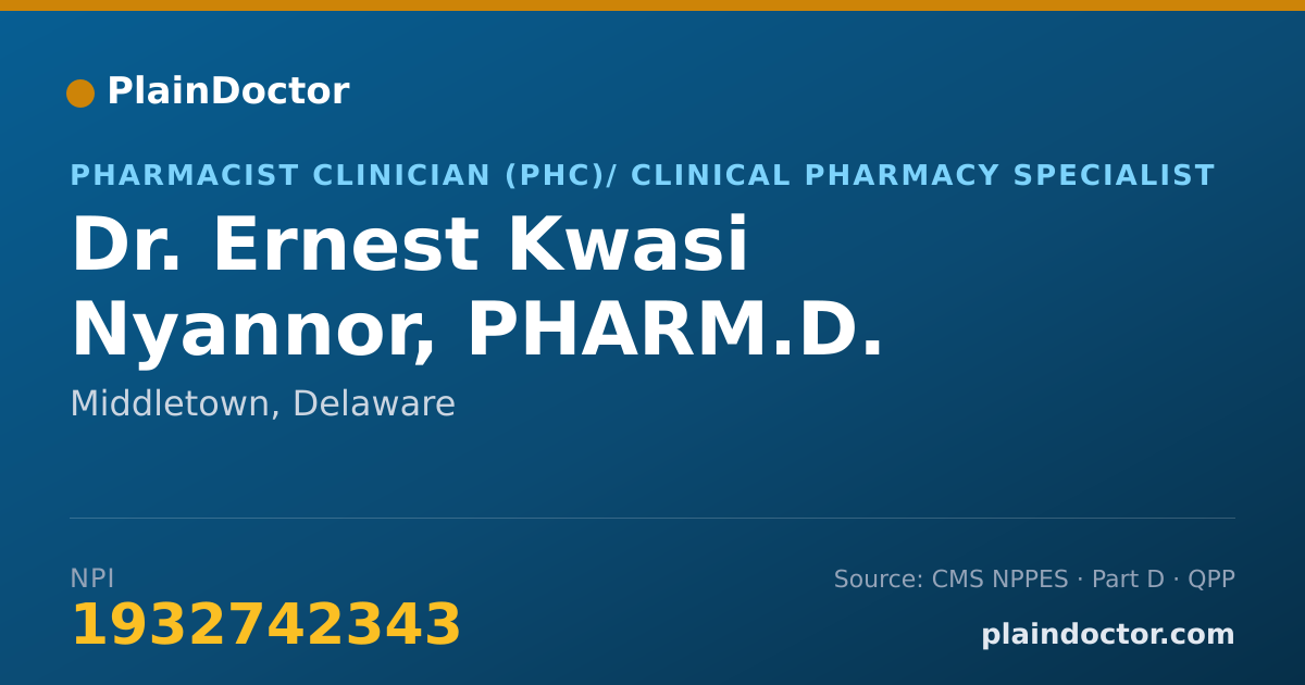 Shareable card for Ernest Kwasi Nyannor, PHARM.D. - Pharmacist Clinician (PhC)/ Clinical Pharmacy Specialist, Middletown, DE