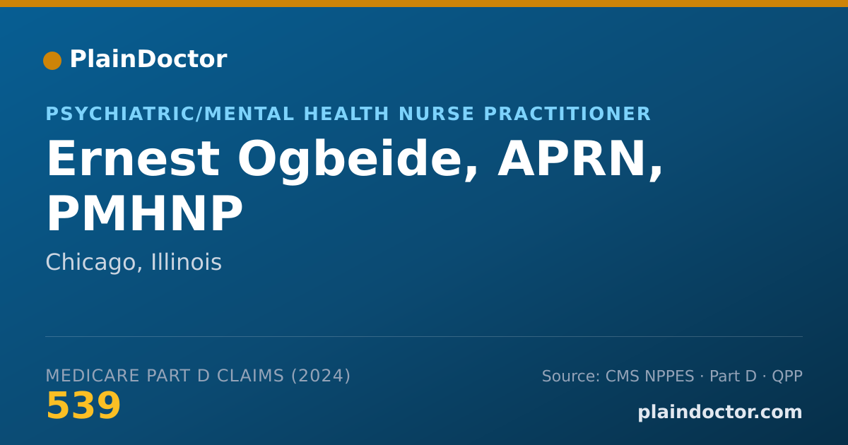 Shareable card for Ernest Ogbeide, APRN, PMHNP - Psychiatric/Mental Health Nurse Practitioner, Chicago, IL