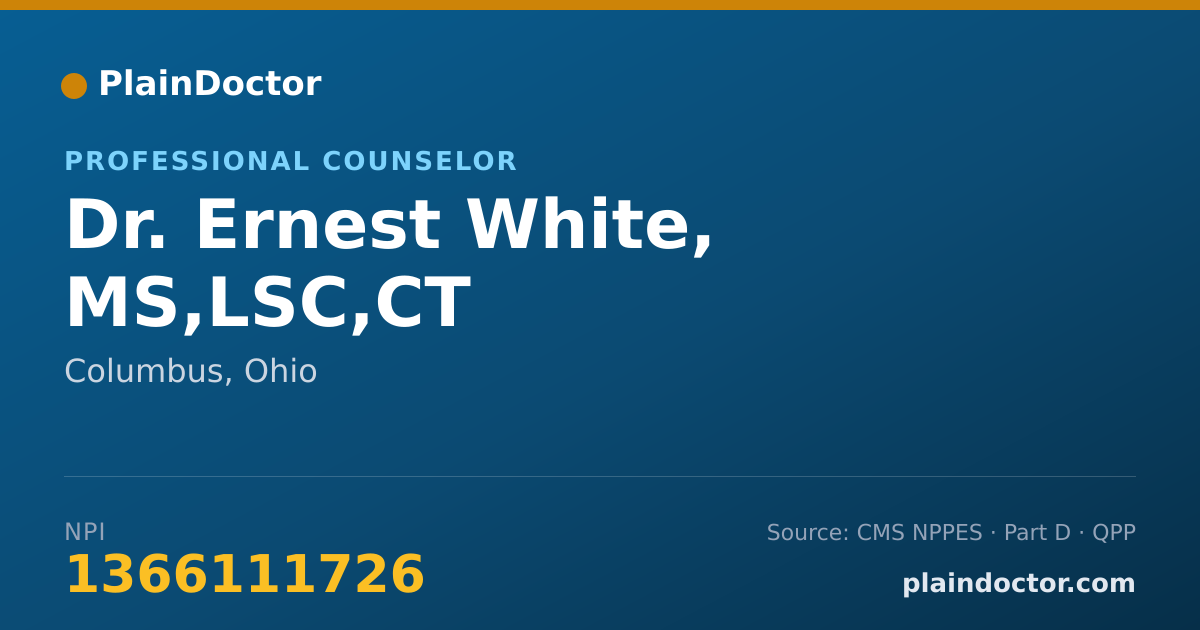 Shareable card for Ernest White, MS,LSC,CT - Professional Counselor, Columbus, OH