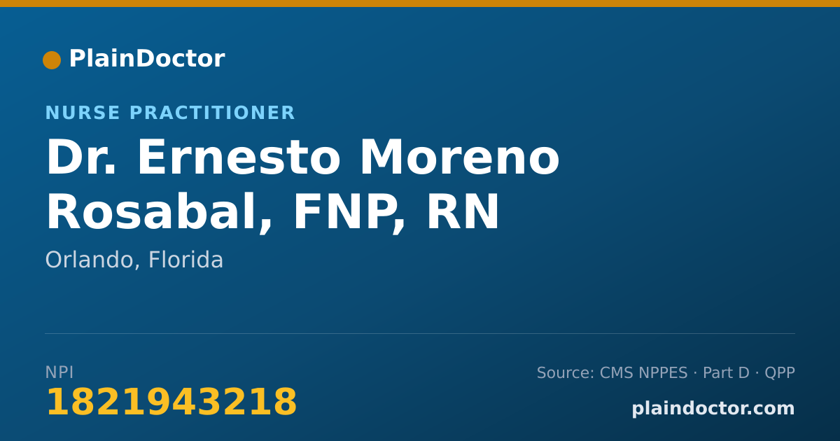 Shareable card for Ernesto Moreno Rosabal, FNP, RN - Nurse Practitioner, Orlando, FL
