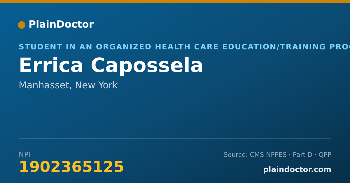 Shareable card for Errica Capossela - Student in an Organized Health Care Education/Training Program, Manhasset, NY