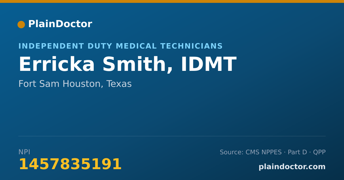 Shareable card for Erricka Smith, IDMT - Independent Duty Medical Technicians, Fort Sam Houston, TX