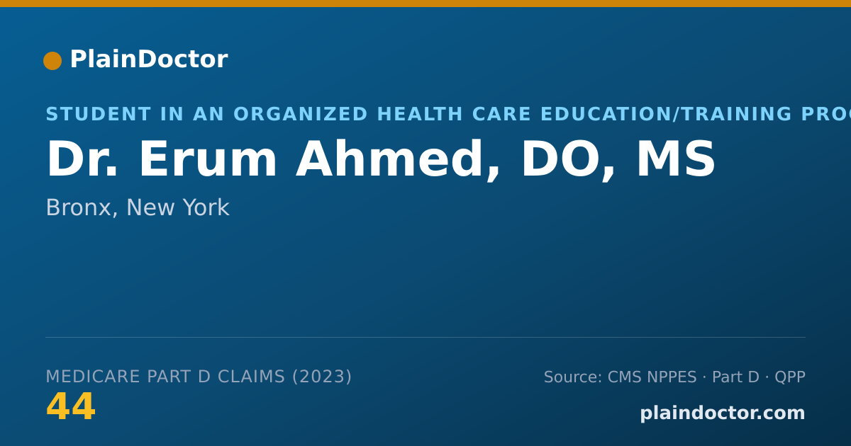 Shareable card for Erum Ahmed, DO, MS - Student in an Organized Health Care Education/Training Program, Bronx, NY