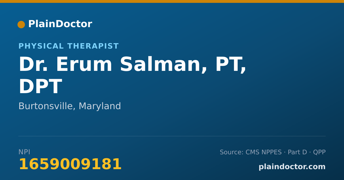 Shareable card for Erum Salman, PT, DPT - Physical Therapist, Burtonsville, MD