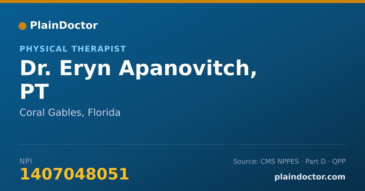 Shareable card for Eryn Apanovitch, PT - Physical Therapist, Coral Gables, FL