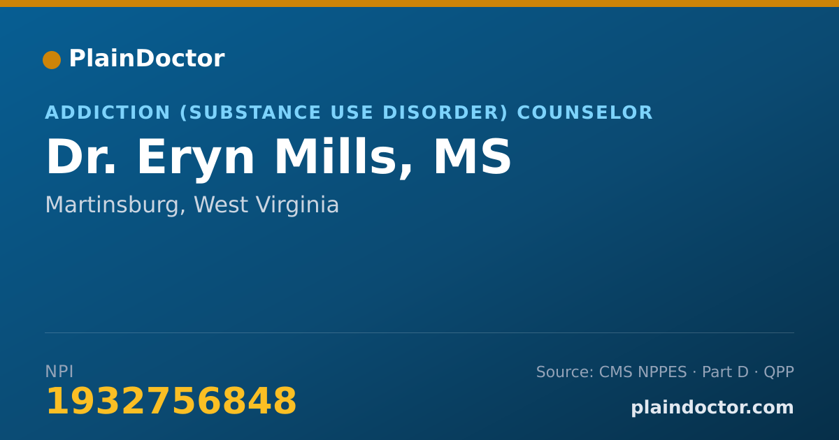 Shareable card for Eryn Mills, MS - Addiction (Substance Use Disorder) Counselor, Martinsburg, WV
