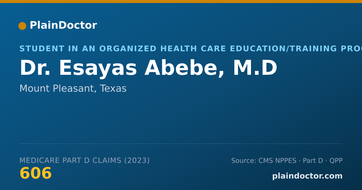 Shareable card for Esayas Abebe, M.D - Student in an Organized Health Care Education/Training Program, Mount Pleasant, TX