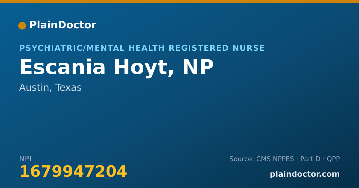 Shareable card for Escania Hoyt, NP - Psychiatric/Mental Health Registered Nurse, Austin, TX