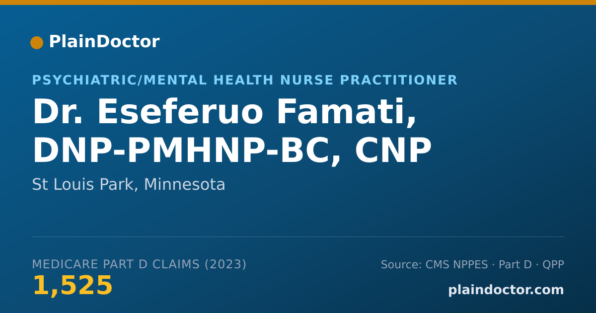 Shareable card for Eseferuo Famati, DNP-PMHNP-BC, CNP - Psychiatric/Mental Health Nurse Practitioner, St Louis Park, MN