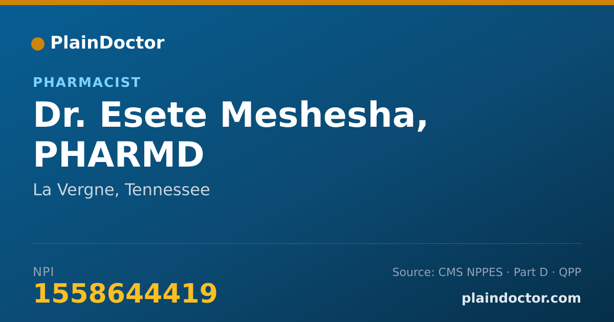 Shareable card for Esete Meshesha, PHARMD - Pharmacist, La Vergne, TN
