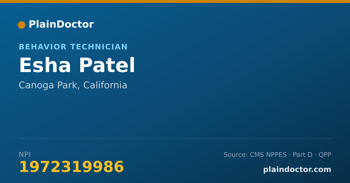 Shareable card for Esha Patel - Behavior Technician, Canoga Park, CA