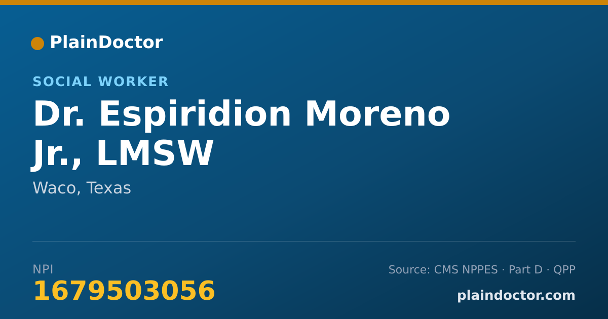 Shareable card for Espiridion Moreno Jr., LMSW - Social Worker, Waco, TX