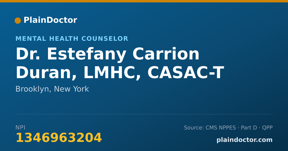 Shareable card for Estefany Carrion Duran, LMHC, CASAC-T - Mental Health Counselor, Brooklyn, NY