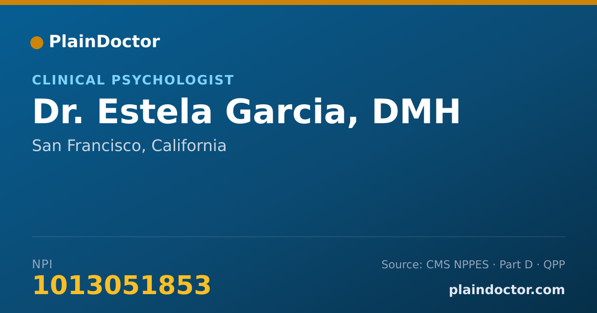 Shareable card for Estela Garcia, DMH - Clinical Psychologist, San Francisco, CA