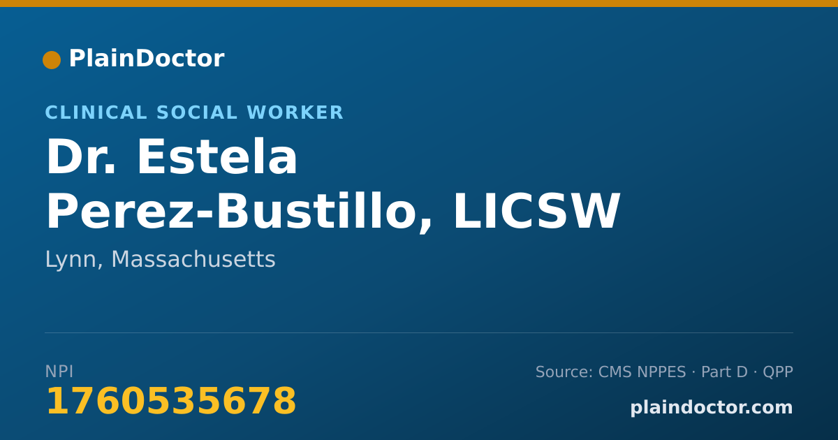 Shareable card for Estela Perez-Bustillo, LICSW - Clinical Social Worker, Lynn, MA