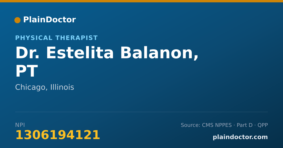 Shareable card for Estelita Balanon, PT - Physical Therapist, Chicago, IL