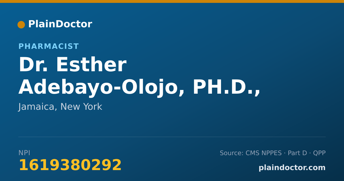 Shareable card for Esther Adebayo-Olojo, PH.D., MS RPH - Pharmacist, Jamaica, NY