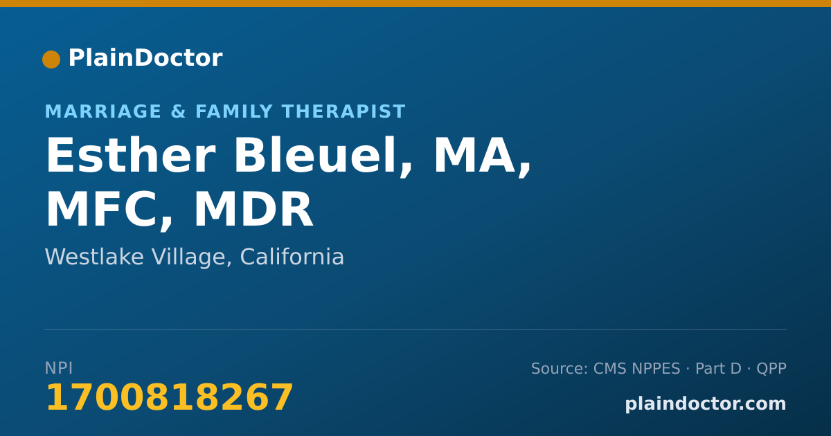 Shareable card for Esther Bleuel, MA, MFC, MDR - Marriage & Family Therapist, Westlake Village, CA