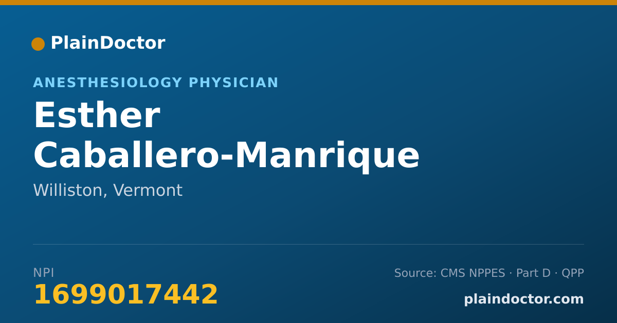 Shareable card for Esther Caballero-Manrique - Anesthesiology Physician, Williston, VT