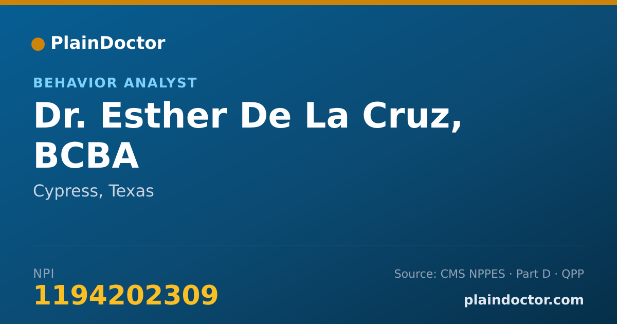 Shareable card for Esther De La Cruz, BCBA - Behavior Analyst, Cypress, TX