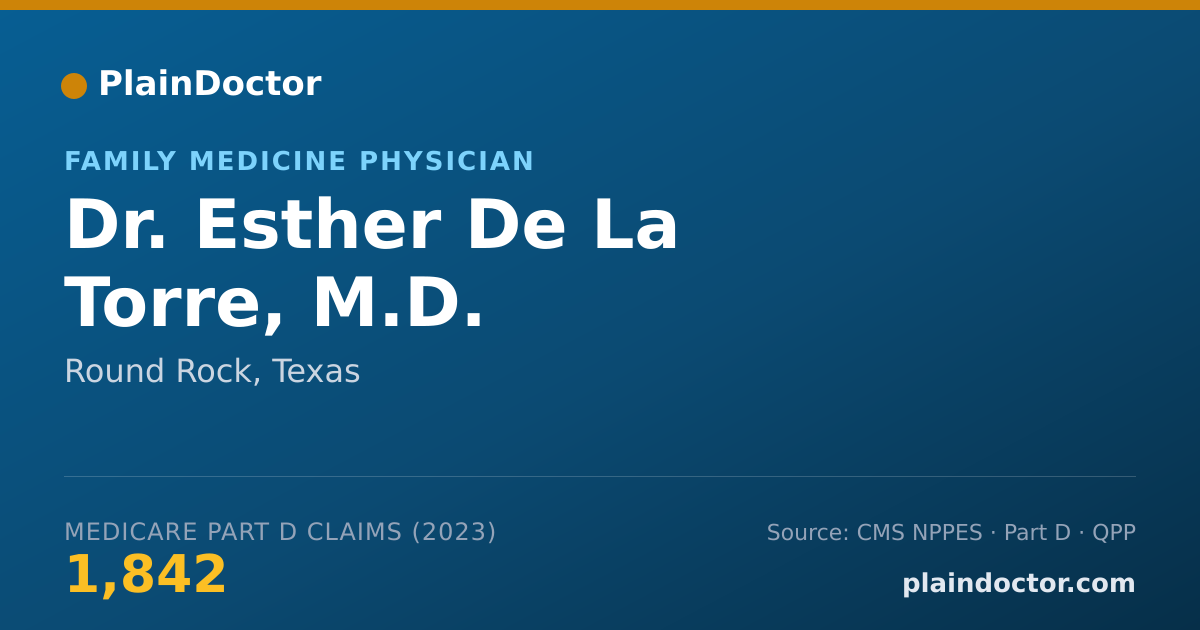Shareable card for Esther De La Torre, M.D. - Family Medicine Physician, Round Rock, TX