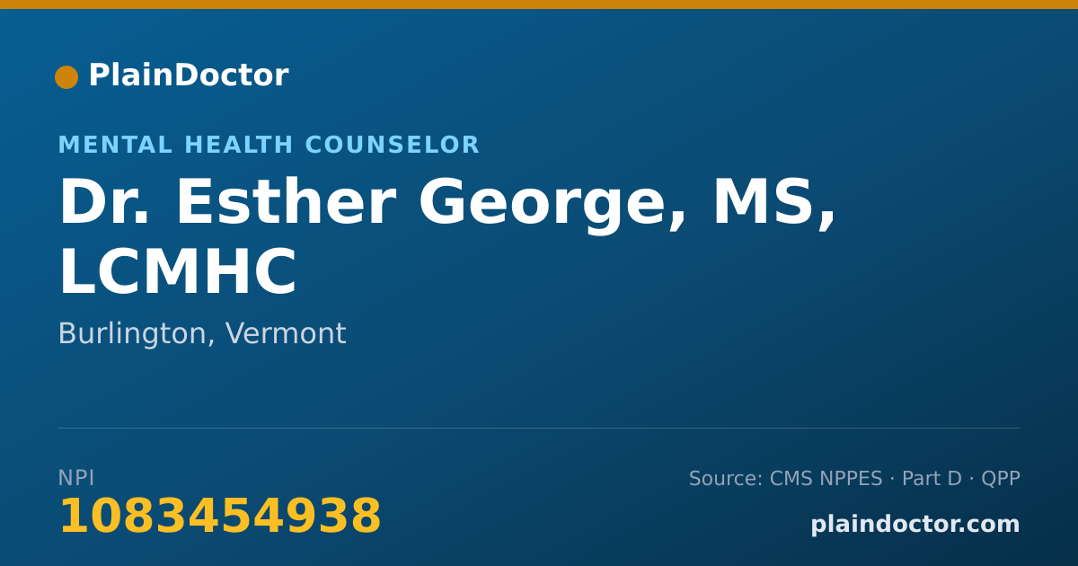 Shareable card for Esther George, MS, LCMHC - Mental Health Counselor, Burlington, VT