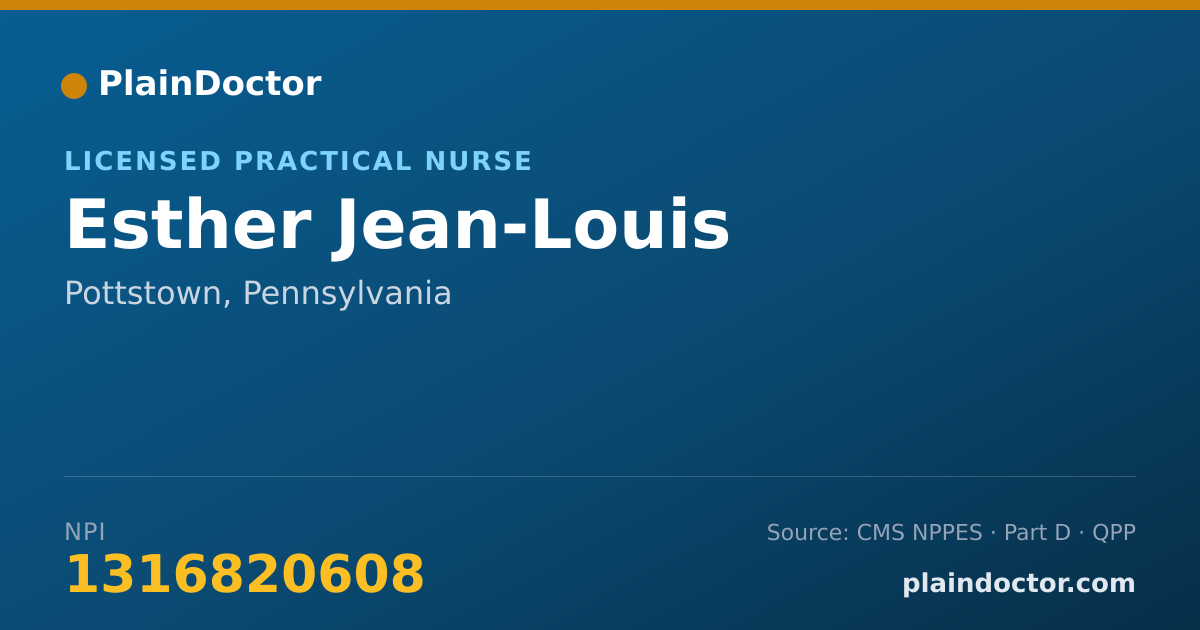 Shareable card for Esther Jean-Louis - Licensed Practical Nurse, Pottstown, PA