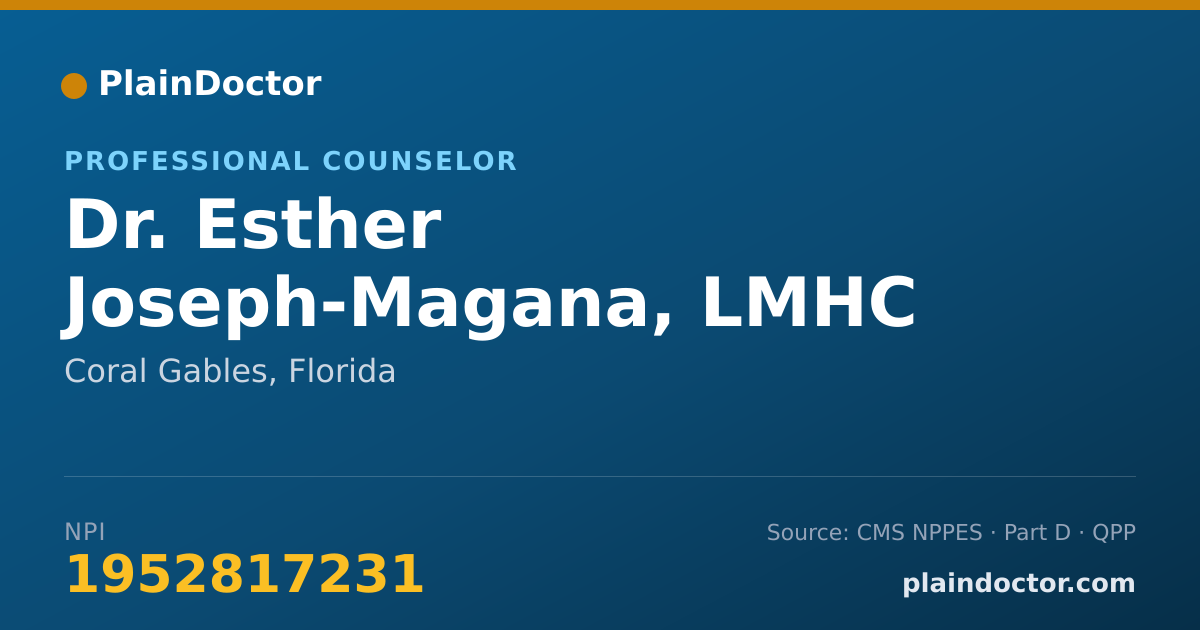 Shareable card for Esther Joseph-Magana, LMHC - Professional Counselor, Coral Gables, FL