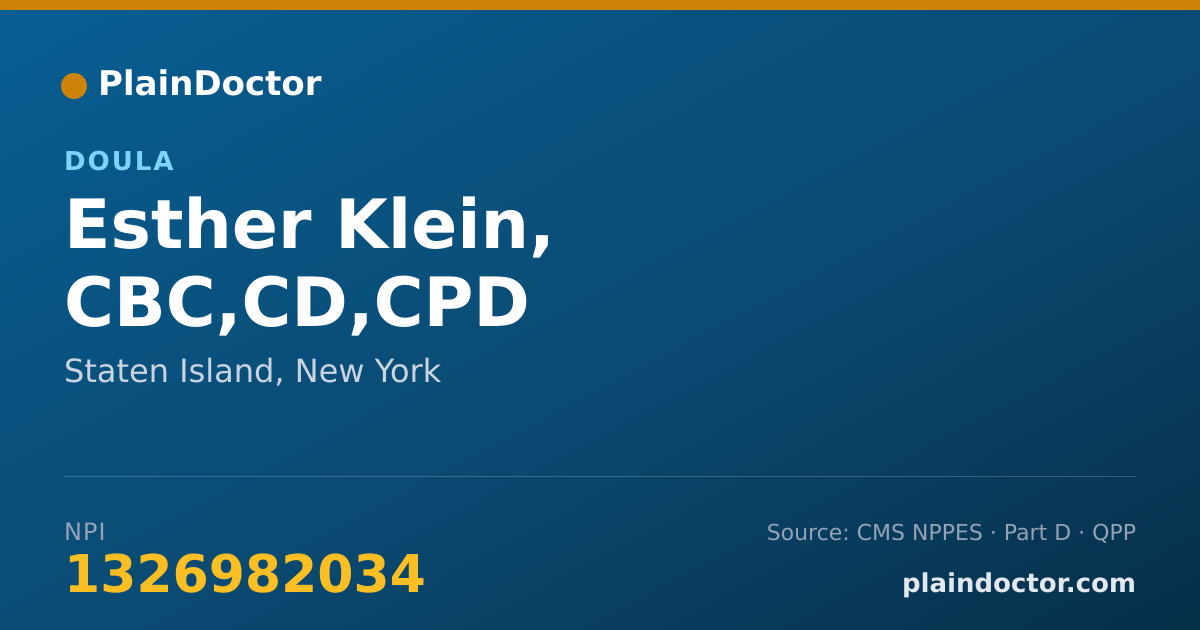 Shareable card for Esther Klein, CBC,CD,CPD - Lactation Consultant (Non-RN), Staten Island, NY
