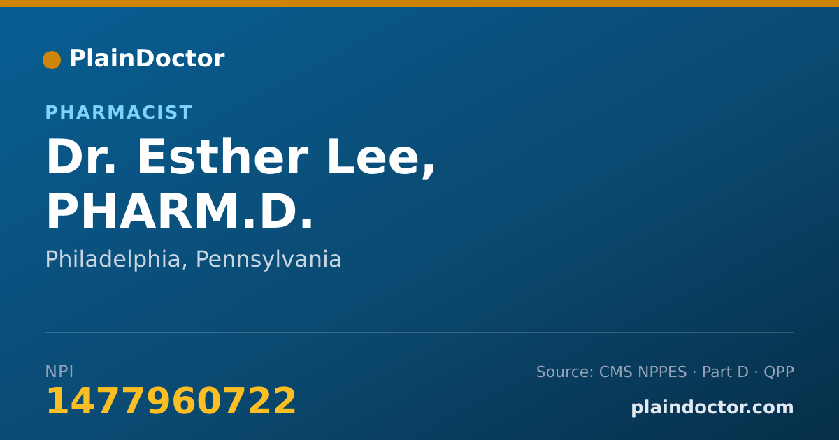 Shareable card for Esther Lee, PHARM.D. - Pharmacist, Philadelphia, PA
