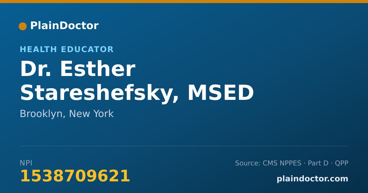 Shareable card for Esther Stareshefsky, MSED - Health Educator, Brooklyn, NY