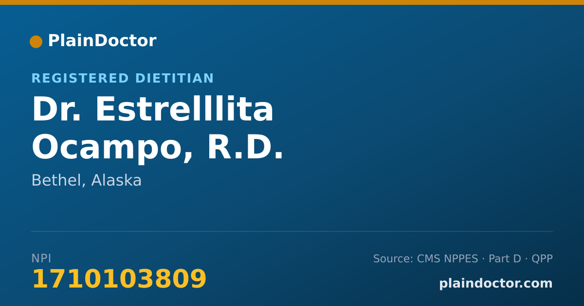 Shareable card for Estrelllita Ocampo, R.D. - Registered Dietitian, Bethel, AK