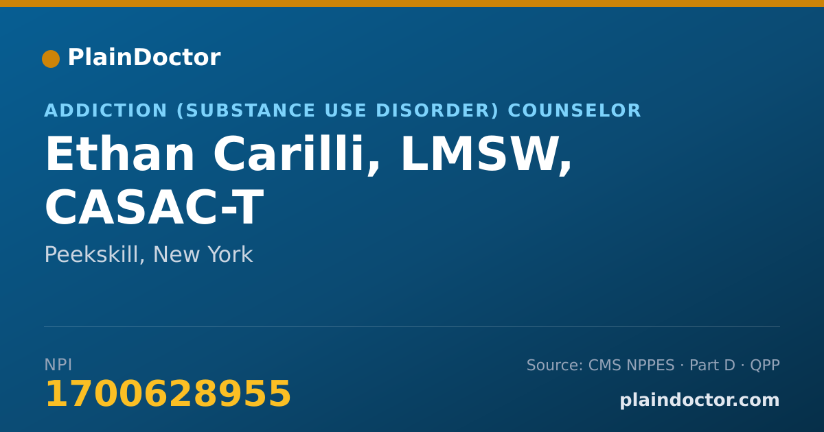 Shareable card for Ethan Carilli, LMSW, CASAC-T - Addiction (Substance Use Disorder) Counselor, Peekskill, NY