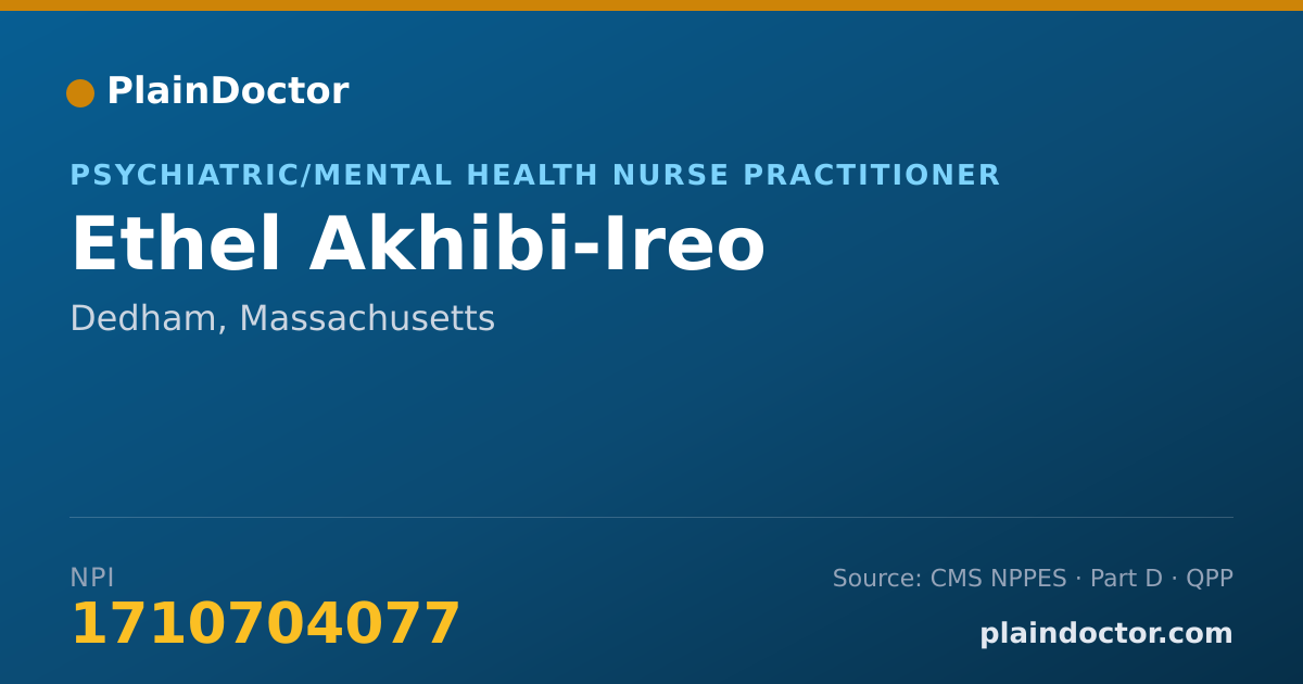 Shareable card for Ethel Akhibi-Ireo - Psychiatric/Mental Health Nurse Practitioner, Dedham, MA