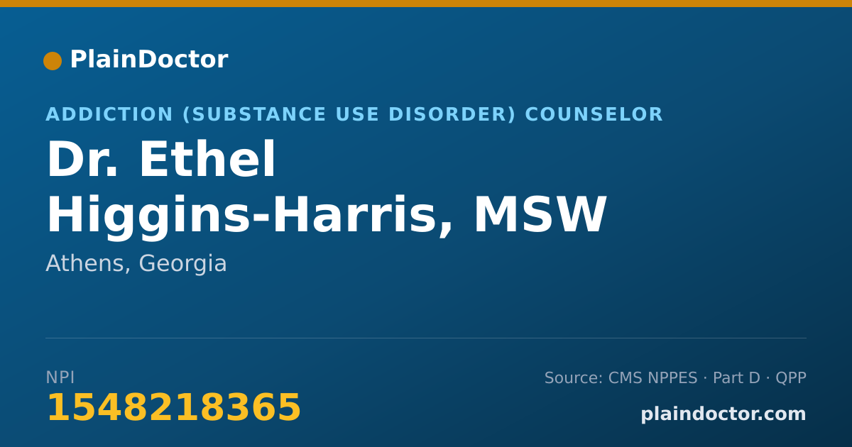 Shareable card for Ethel Higgins-Harris, MSW - Addiction (Substance Use Disorder) Counselor, Athens, GA
