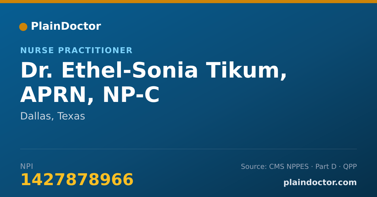Shareable card for Ethel-Sonia Tikum, APRN, NP-C - Nurse Practitioner, Dallas, TX