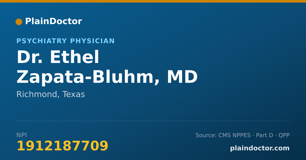 Shareable card for Ethel Zapata-Bluhm, MD - Psychiatry Physician, Richmond, TX