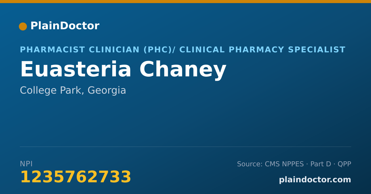 Shareable card for Euasteria Chaney - Pharmacist Clinician (PhC)/ Clinical Pharmacy Specialist, College Park, GA