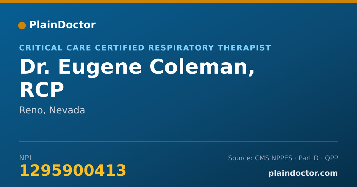 Shareable card for Eugene Coleman, RCP - Critical Care Certified Respiratory Therapist, Reno, NV