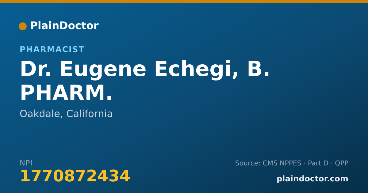 Shareable card for Eugene Echegi, B. PHARM. - Pharmacist, Oakdale, CA
