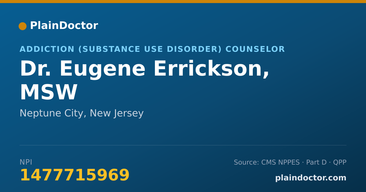 Shareable card for Eugene Errickson, MSW - Addiction (Substance Use Disorder) Counselor, Neptune City, NJ